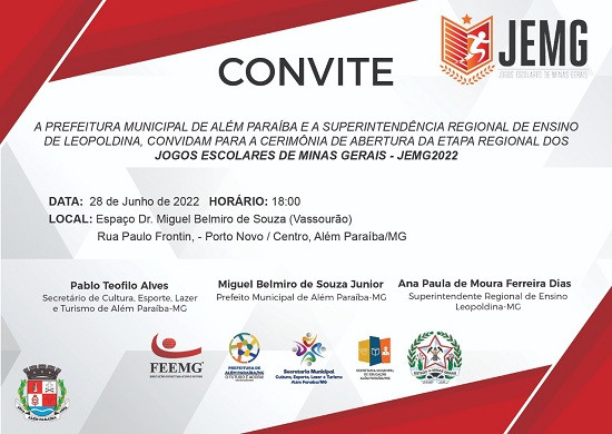 Vem aí a etapa regional do JEMG/2022. Regional em Além Paraíba começa dia 27 de Junho, com 191 jogos.