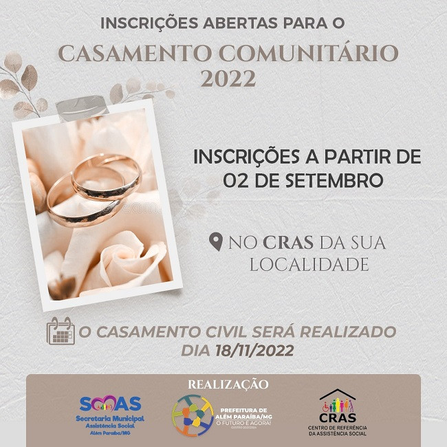 Assistência Social abre inscrições para Casamento Coletivo para pessoas em vulnerabilidade social