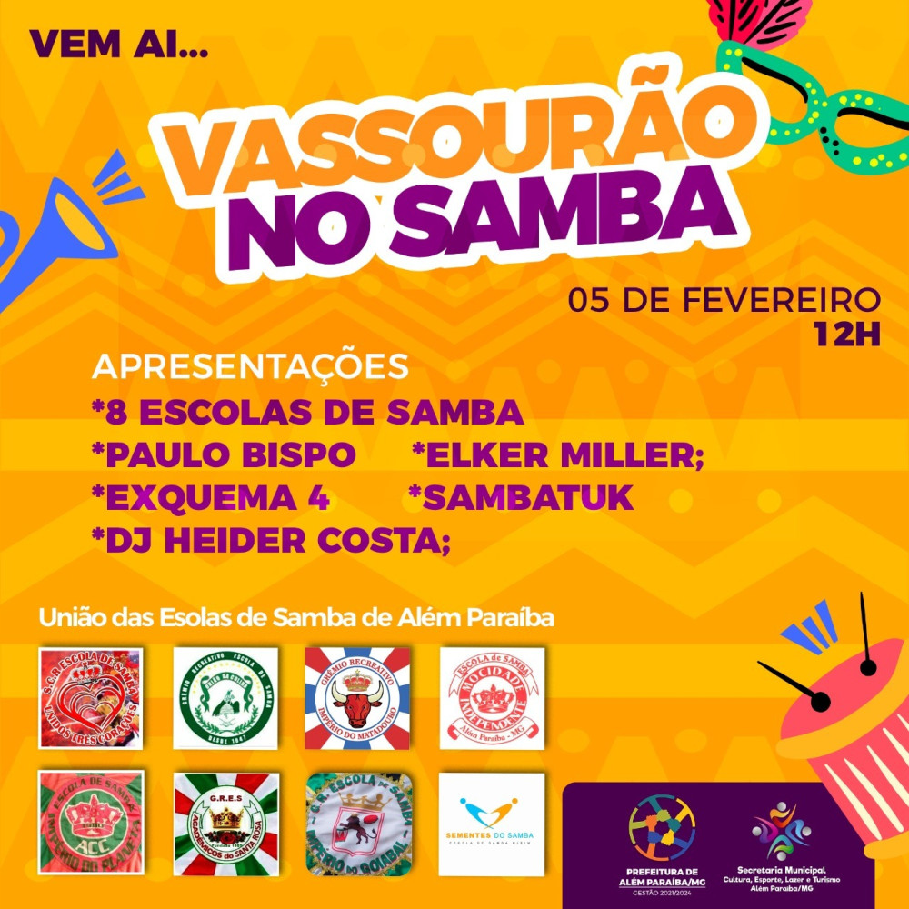 Carnaval 2023: Prefeitura realiza o Vassourão do Samba no próximo domingo em parceria com Escolas de Samba