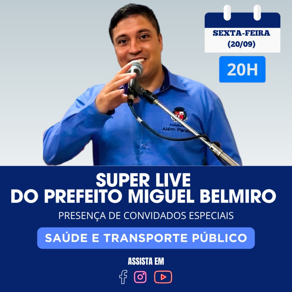 Live do Prefeito Miguelzinho falando sobre saúde e as mudanças no transporte coletivo será na sexta feira, 20 de setembro, as 20 horas.