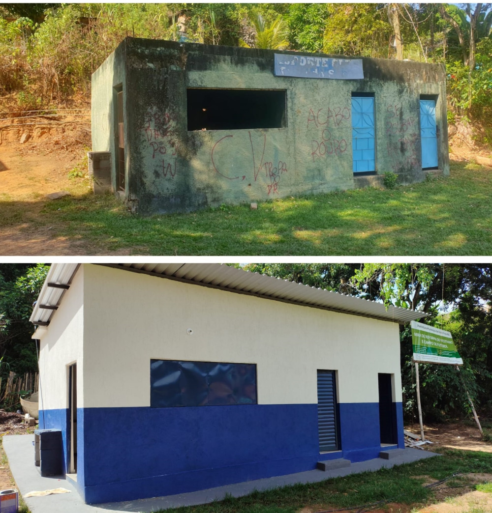 O antes e o depois. Terminada a reforma do vestiário do campo da Terra do Santo. Mais uma obra concluída