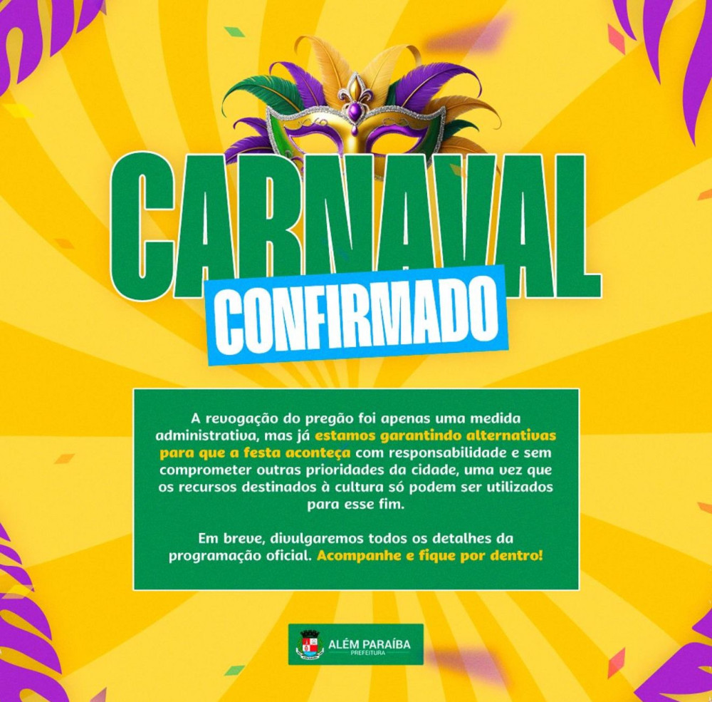 Sem dar maiores detalhes, programação ou como fará, Prefeitura publica postagem confirmando realização do Carnaval