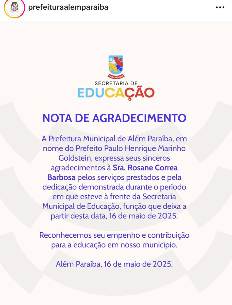 Prefeitura anuncia que a Secretária Municipal de Educação deixou o cargo