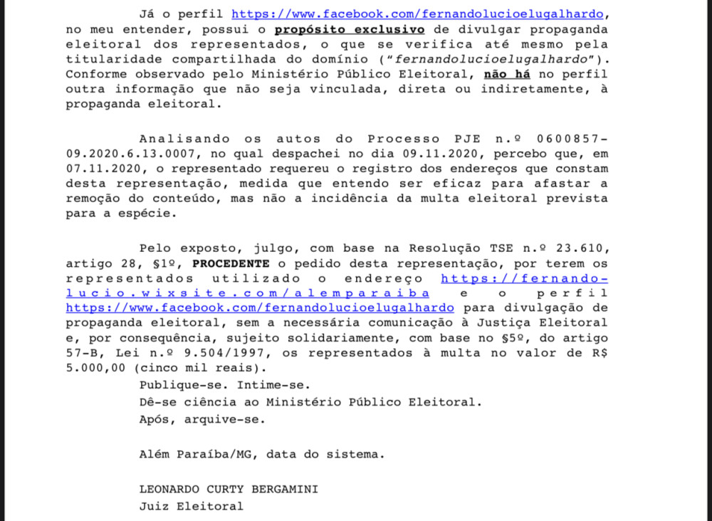 Justiça Eleitoral multa Fernando Lúcio em 5 mil por propaganda irregular na internet. Outros 