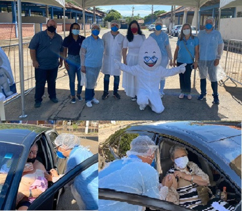 Sistema de Vacinação Drive Thru está funcionando no Parque de Exposições. Secretária de Saúde diz que só com o comprometimento da Equipe pôde realizar mais esta modalidade de imunização.