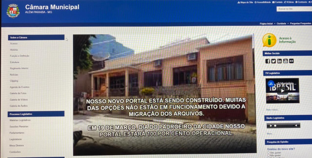 Novo site da Câmara Municipal começa a ser implantado. Portal estará totalmente ativo em 19 de março, dia do Padroeiro da Cidade